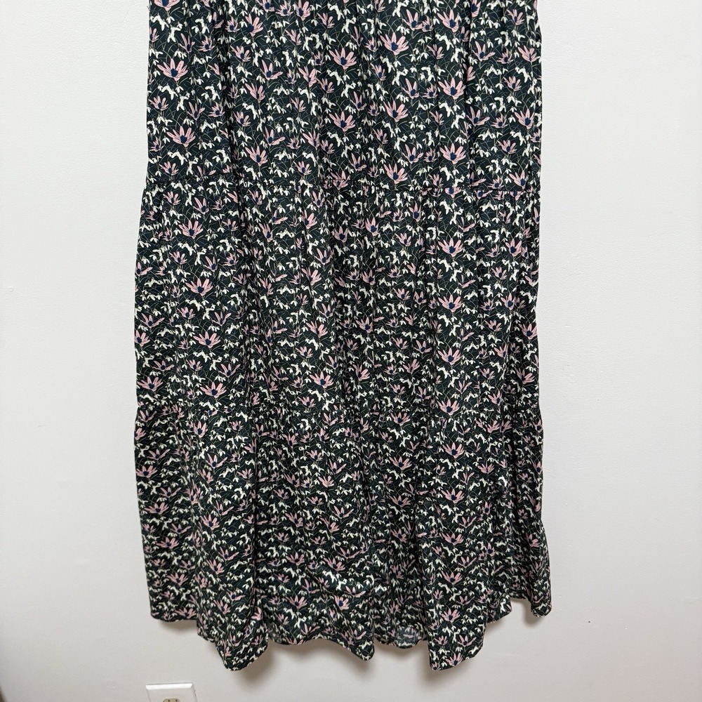 Hyacinth House Tuckernuck Green Floral Tiered Midi‎ Dress Puff Sleeve V-Neck XS - Picture 4 of 10